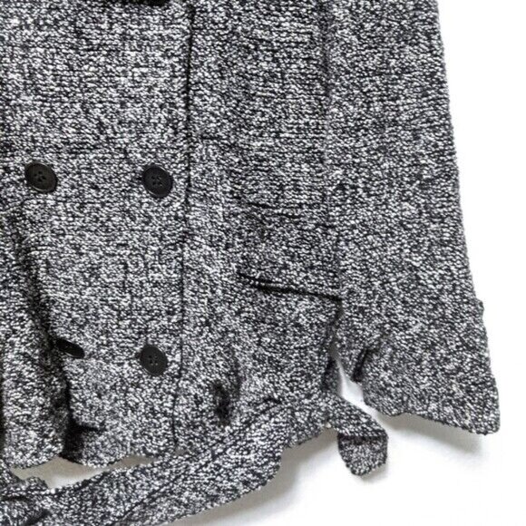 $169 Free People Slouchy Moto Jacket - Belted Trench Pea Coat Black Tweed SMALL - Picture 5 of 9